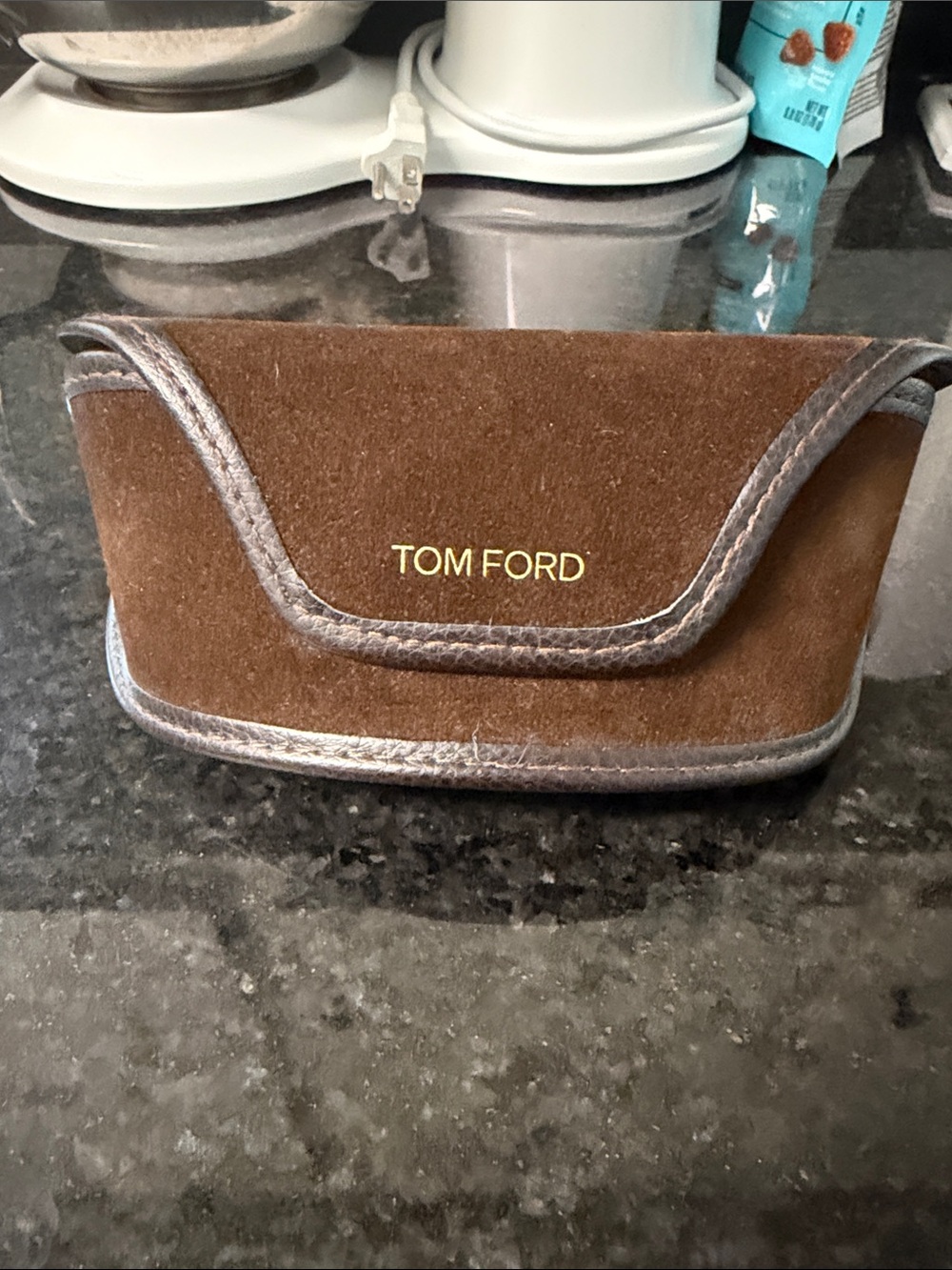 Tom Ford Brown Suede Toiletry/Eyewear Case with Metallic Trim